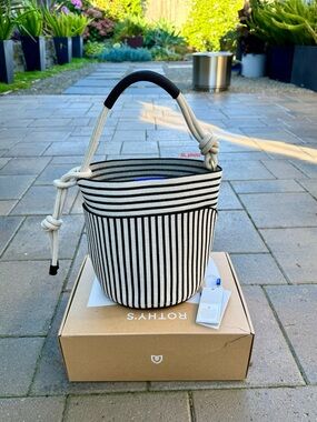 Rothy's Black & White Hump Pail Bucket Bag with Rope Handle